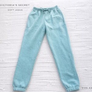 VS Pink Soft Aqua Fleece Joggers XS Cozy Sweatpants Drawstring
